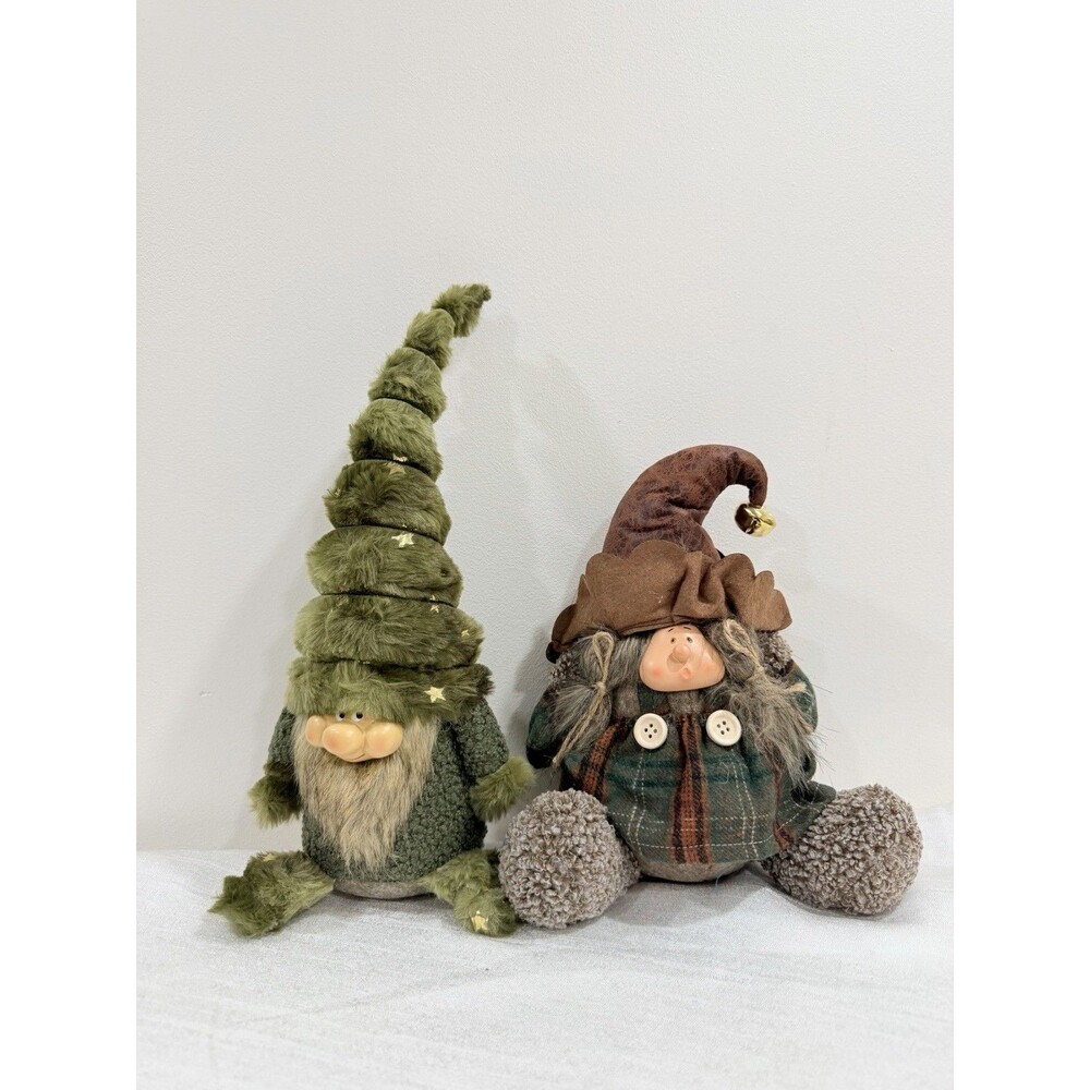 Set Of 2 NEW Christmas Halloween Gnome & Witch Shelf Sitter Doll Fall Decor